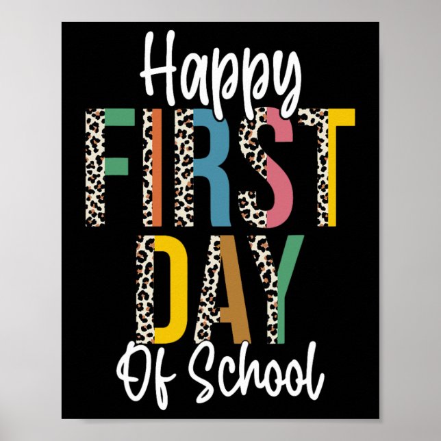 Poster Feliz Primeiro Dia De Aula Leopardo De Volta às Au (Frente)