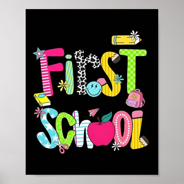 Poster Feliz Primeiro Dia De Aula Professora Preppy De Vo (Frente)