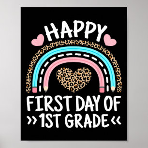 Poster Feliz Primeiro Dia De Ensino-Arco-Íris De Leopardo