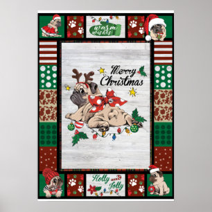 Poster Feliz Pugmas Xmas Pug Festa de Natal Pug Lover