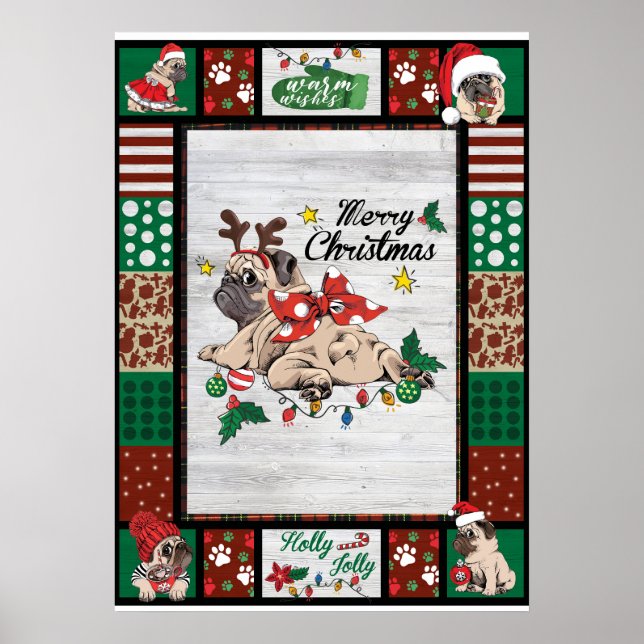 Poster Feliz Pugmas Xmas Pug Festa de Natal Pug Lover (Frente)