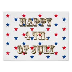 Póster Feliz quarto de julho - estrelas brancas azuis-ver