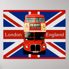 Póster Feliz Red Bus e Bandeira Britânica