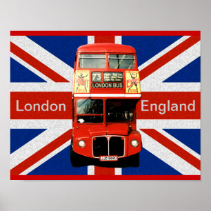 Póster Feliz Red Bus e British Flag