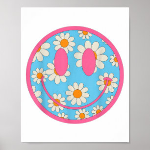 Poster Feliz Retro Daisy Smile Face Cara Com Homens Estét