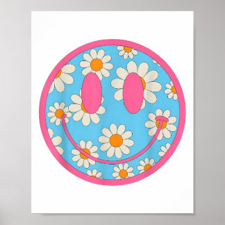 Poster Feliz Retro Daisy Smile Face Cara Com Homens Estét