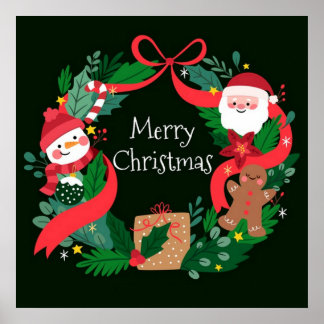 Poster Feliz Rico de Natal Weath, Papais noeis e boneco d