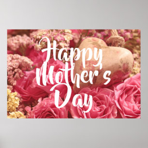 Poster Feliz Rosas do Coração do Dia das Mães