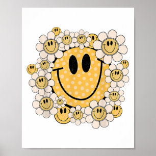 Poster Feliz Rosto Daisy Flower Pré-Disquete Estético Sor