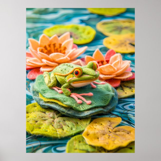 Poster Feliz Sapo Verde sobre Lily Pads em Pond (Frente)