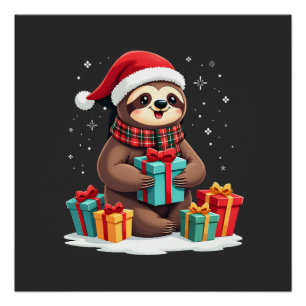 Póster Feliz Slothmas adorável preguiça de Natal chapéu d