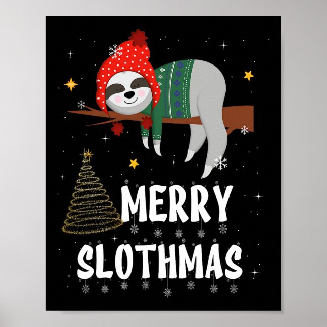 Poster Feliz Slothmas Pijama de Natal Para Amantes de Pre (Frente)