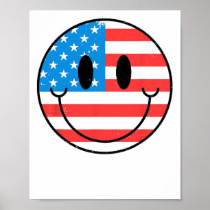 Poster Feliz Sorriso De Rosto Dos Eua Bandeira Americana 