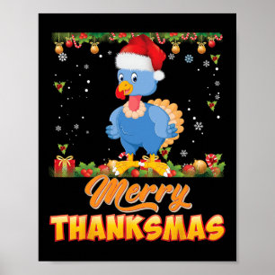 Poster Feliz Thanksmas Turquia Papai noel Elf Ação de Gra