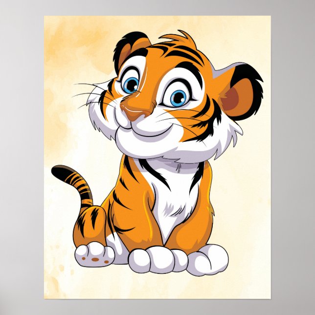 Poster Feliz Tiger Cartoon Art Impressão! Tiger Tiger Wal (Frente)