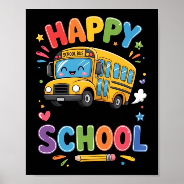 Poster Feliz Último Dia De Aula Ônibus Escolar Fofo Verão (Frente)