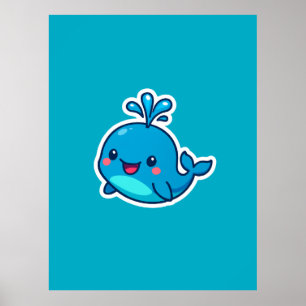 Poster Feliz Vinheta de Baleia Kawaii - Amigo do Oceano B