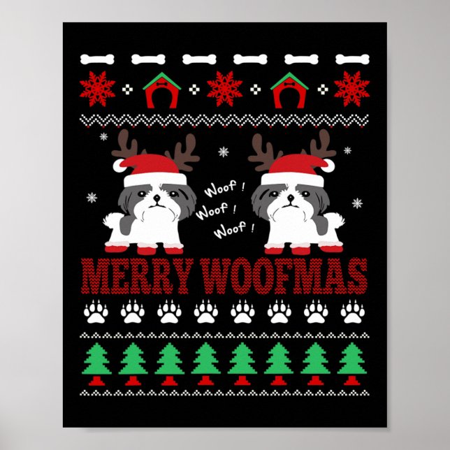 Poster Feliz Woofmas Shih Tzu Ugly Christmas (Frente)