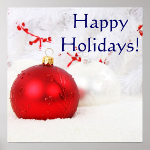 Póster Felizes Férias Vermelhas e Brancas do Natal II