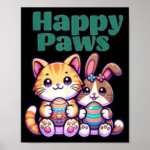 Poster Felizes Patas Coelhinho Fofo Gato Ovo de Páscoa Am