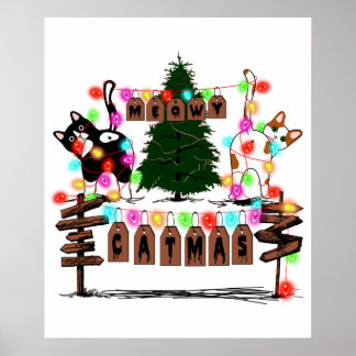 Poster FELIZES, presentes de Natal para gatos bonitos, ga