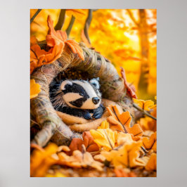 Poster Felt Badger na Floresta de outono
