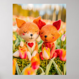 Poster Felt Fox Casal em Campo de Tulip