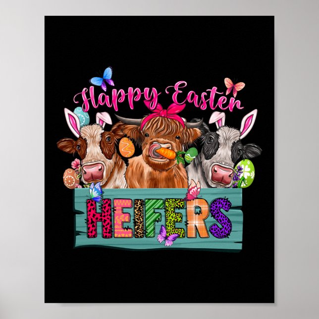 Poster Felz pascoa De Novilhas Páscoas Com Coelhinho De O (Frente)