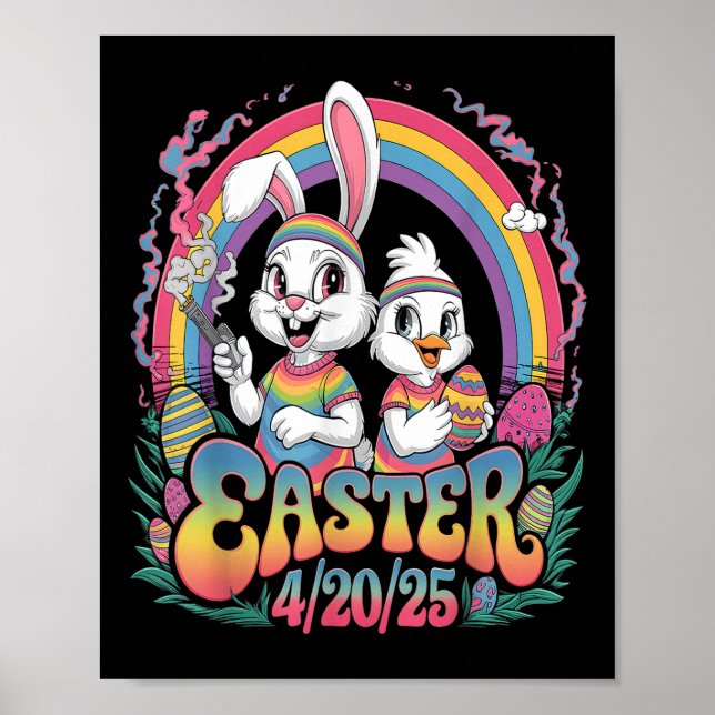 Poster Felz pascoa Engraçado Fumando Coelhinhos Mulheres (Frente)