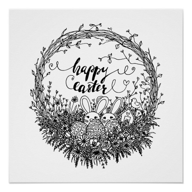 Póster Felz pascoa Floral Wreath Art (Frente)