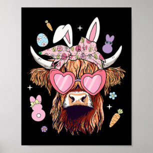 Poster Felz pascoa Heifer Cow Bunny Ears Caça Ovos