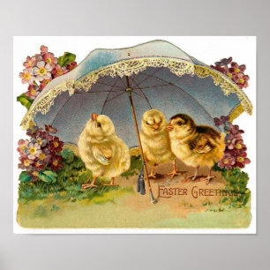 Póster felz pascoa Pintinhos Vintage
