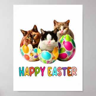 Poster Felz pascoa Três Gatinho De Ovos De Páscoa Colorid