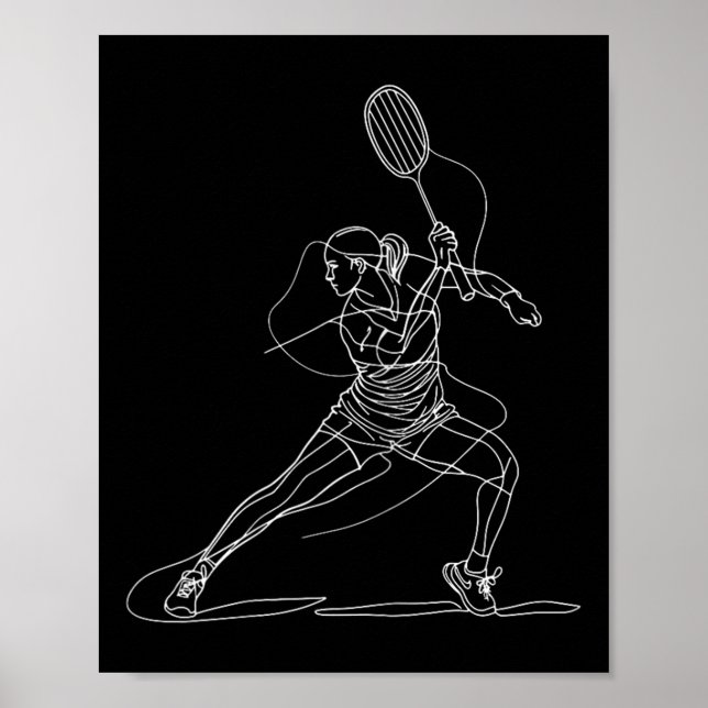 Poster Female Badminton Player Drawing Shuttle Game For G (Frente)
