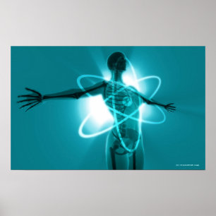Póster Female figure with an overlay of an atomic symbol