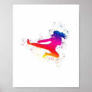 Poster Female Martial Arts, High Kick, Paint Splash