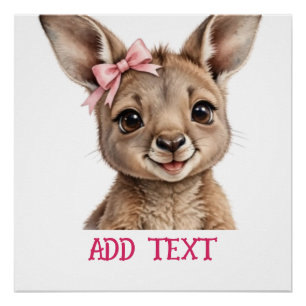 Póster fêmea canguru: Animal Bebê Laço Pastel & Flores