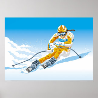 Poster fêmea Descida Skier Winter Sport