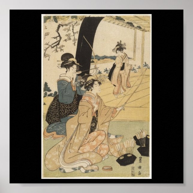 Poster Fêmeas japonesas praticando arquaria c. 1798 (Frente)