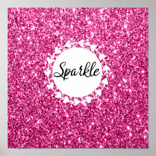 Poster Feminino e Glam Rosa Quente Brilho Corações Branco