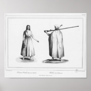 Poster Femme e arabe do homme, avec bournous