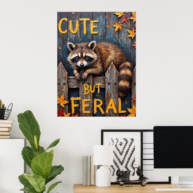 Poster Fence Line Bandit: Visita de outono de Raccoon (Escritório em casa)