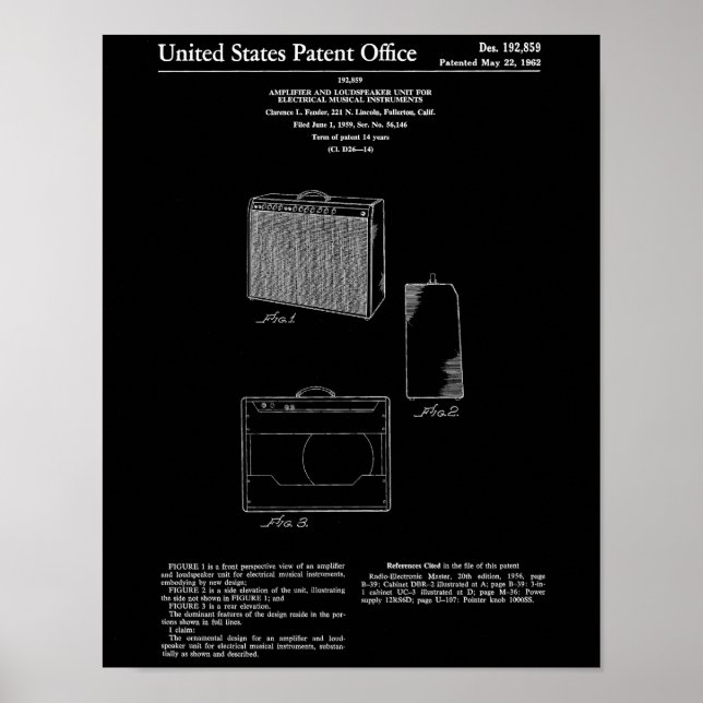 Poster Fender Guitar Amplifier - Arte de Patenteamento (Frente)