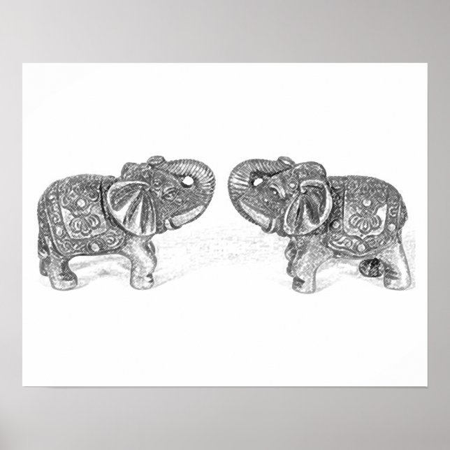 Póster Feng Shui Duplo Elefante - B&W (Frente)