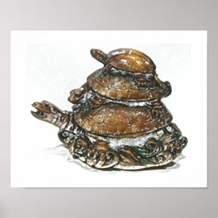 Póster Feng Shui Triple Turtle - Dourado