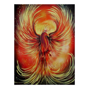 Póster Fênix Ascendente Pássaro de Fogo Chama Ousada Fant