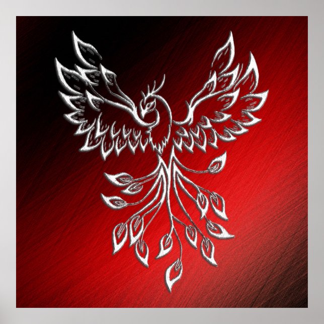 Poster Fênix branca levanta cinzas vermelhas em preto (Frente)