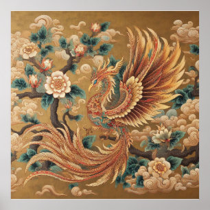 Poster Fênix Chinesa Majestosa - Arte Tradicional do Mito