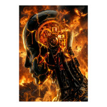 Fenix Cibernético Flamejante Rachou Cabeça de Robô