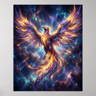 Poster Fênix Cósmica Erguendo-se em Chamas